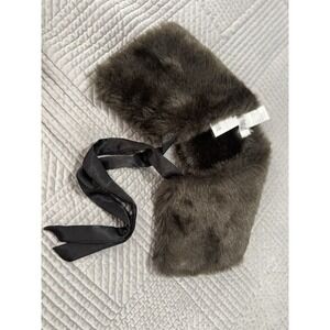NEW Brown Faux Fur Fox Collar with Black Ribbon Bow Tie